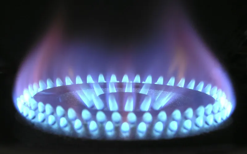 Blue gas burner flame of a high-efficiency furnace