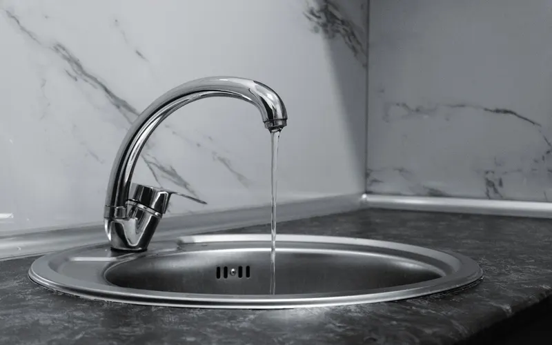 Modern kitchen faucet with running water